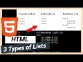 Create List Ordered Unordered and Definition HTML and CSS Tutorial