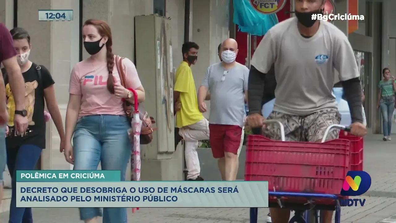 Decreto que faculta o uso de máscara em ambientes externos em Criciúma será analisado pelo MP