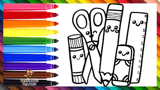 Desenhar e Colorir Materiais Escolares Fofos ✏️✂️📏🏫🌈 Desenhos para Crianças