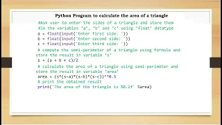 Python Program to Calculate Area of a Triangle Python Programming SSCBE