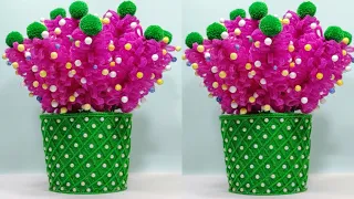 GULDASTA BANANE KA TARIKA/FLOWER VASE MAKING WITH PLASTIC BOX &WOOLEN/FOAM GULDASTA