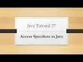Tutorial 37 Access Specifiers in Java
