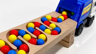 Marble Run Race ☆ HABA Slope & Dump Truck , Garbage Trucks, Ambulance and mini cars