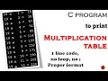 How to write a C program to print Multiplication Table in a single line of code Tips Tricks