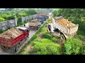 First-time job Landfill Processing by savvy dozer KOMATSU \u0026 Dump Truck 5Ton pour soil, Mix VDO 