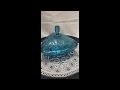 American Brilliant Aqua Blue Candy Dish w Lid handle Quality Home Decor