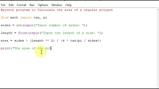 python program to Calculate the area of a regular polygon