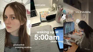 Waking Up At 5AM To Study Productive Morning Routine Exam Prep Lots Of Studying Coffee 