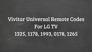 Vivitar Universal Remote Codes