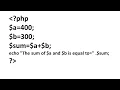 sum of two number by using php language php language sum of two numbers