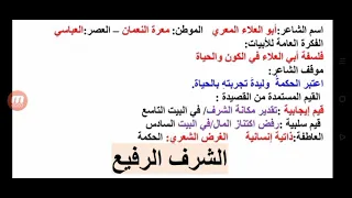 شرح وإعراب قصيدة الشرف الرفيع للشاعر أبي العلاء المعري ودراسة أدبية لأبياتها لطلاب الحادي عشر سوريا 