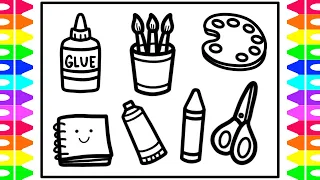 How to Draw Colorful Art Supplies for Kids 🌈💚💖💙💜 Colorful Art Supplies Drawing and Coloring