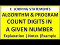 C PROGRAM AND ALGORITHM TO COUNT DIGITS IN A NUMBER