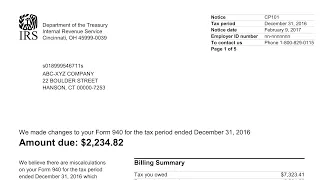 How to Understand Your CP101 Notice IRS Made Changes to your Form 940