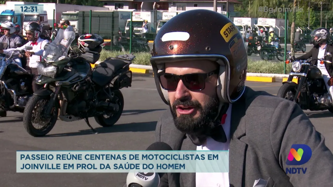 Passeio reúne centenas de motociclistas em Joinville em prol da saúde do homem