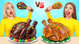 Real Food vs Chocolate Food Challenge Eating Only Sweet 24 Hours by Choco DO