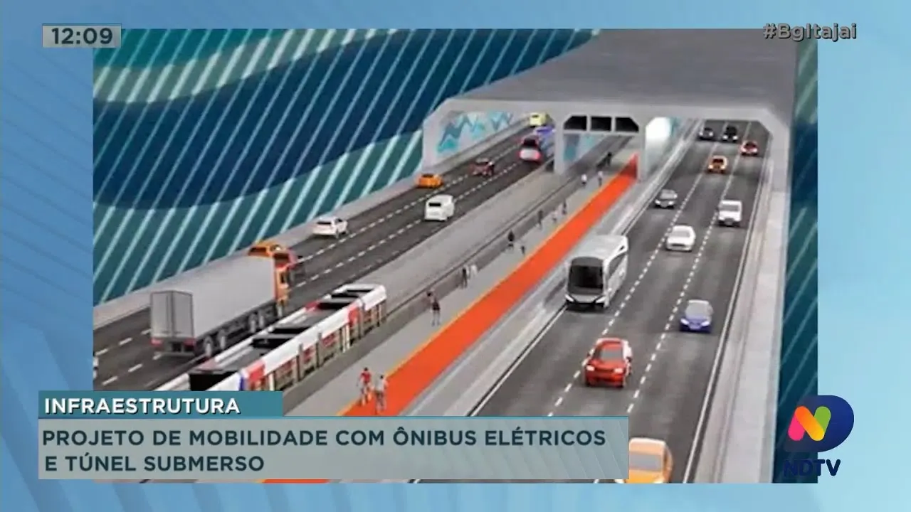 Projeto de mobilidade integrada, com ônibus elétricos e túnel submerso
