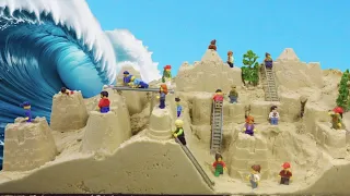 Sand Castle Flood: Lego Minifigures Tsunami Disaster - Dam Breach Experiment