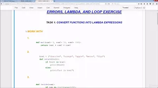 Python tutorial-Python tutorial for beginners Errors lambda and loop exercises