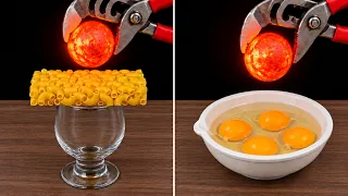 1000°C Red Hot Metal Ball vs Ice, Eggs, Macaroni & Ketchup!