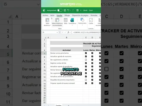 Convierte tus tareas semanales en un tracker visual en Excel