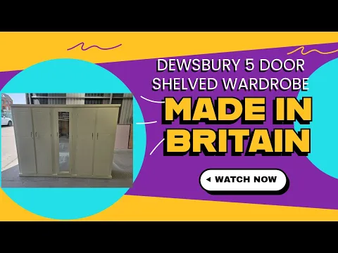 Product video preview for Handmade in the UK 5 Door Mirrored Shelved Full Hanging Wardrobe - Dewsbury Ivory (Made to Measure)