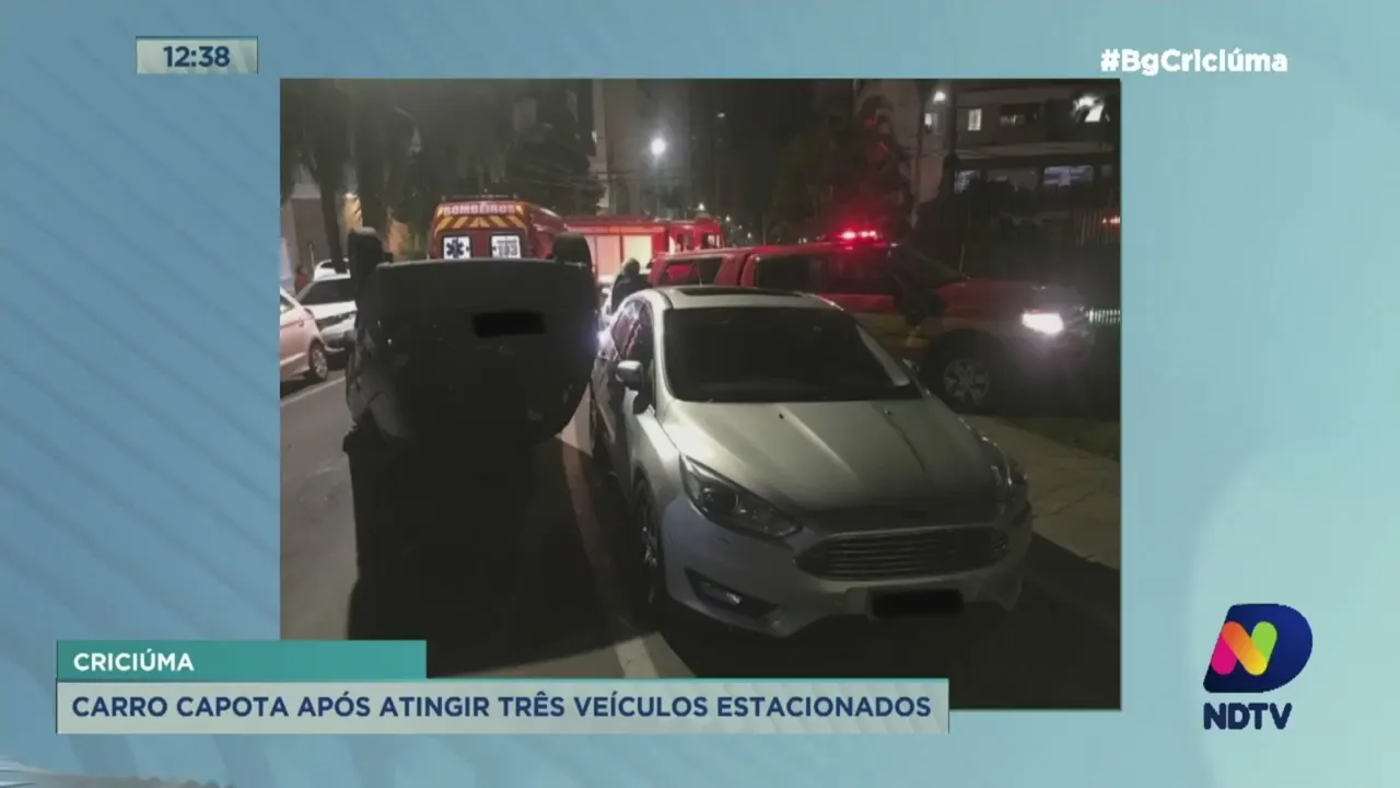 Giro de Notícias: carro capota após atingir três veículos estacionados