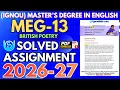 IGNOU MEG-13 Solved Assignment 2026-27 MA English July 2026 January 2027 PDF Solution