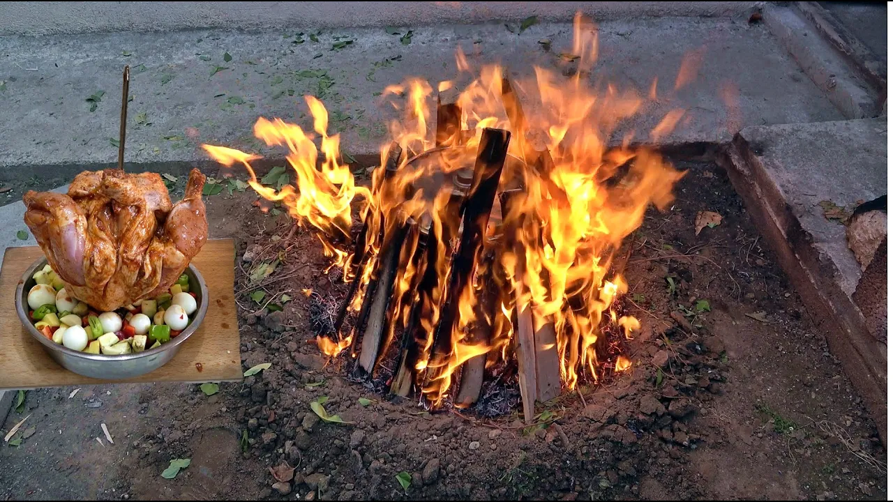 Fried Chicken Recipe With Vegetables in Traditional Tin   how to make whole chicken on fire