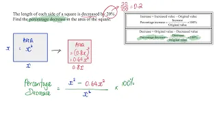 What is the Percentage Decrease of the area of a square when its length is decreased by 20