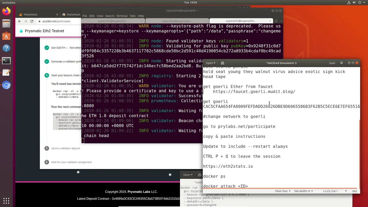 Prysmatic's Ethereum 2 Beacon Chain Testnet & Validator setup using docker