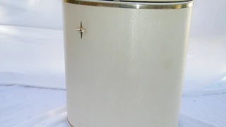 ANTIQUE MID CENTURY COTTAGE SHABBY 1950s DETECTO ATOMIC WHITE LAUNDRY HAMPER