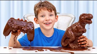 حقيقي أم شوكولاتة! على الأب والأطفال التخمين! 🍫👀