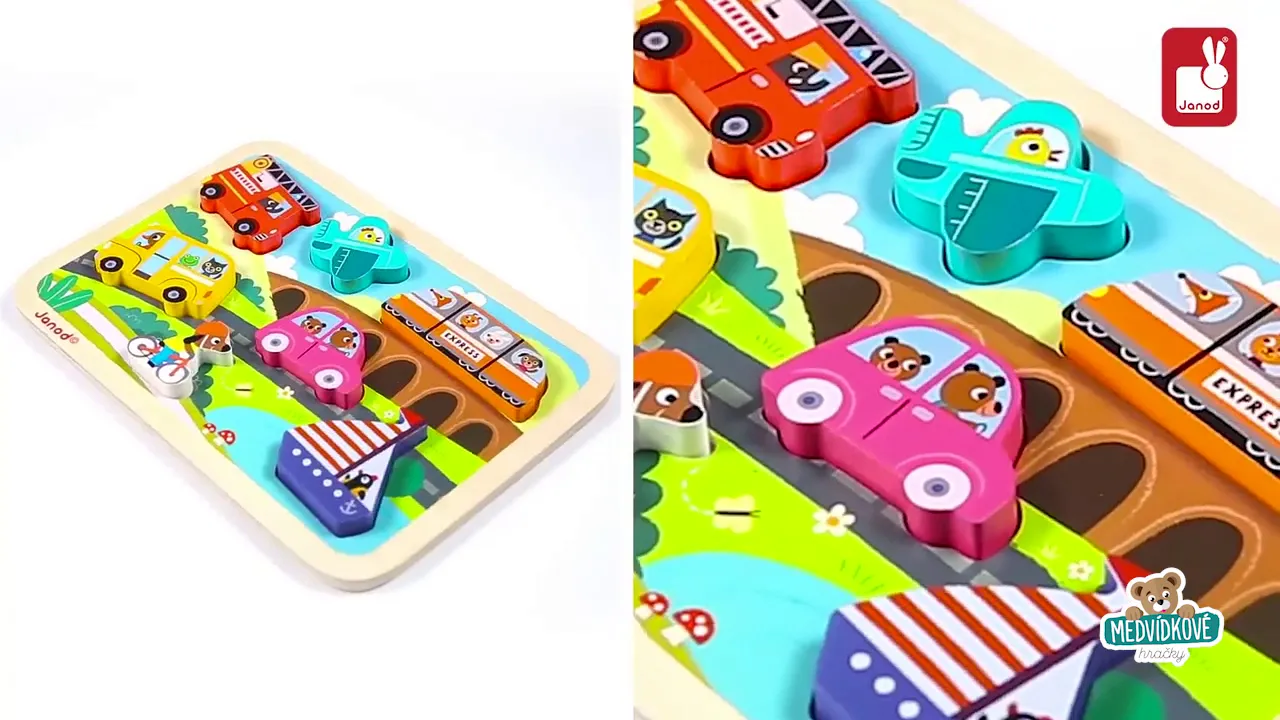 Puzzle pro nejmenší - Dřevěné puzzle pro nejmenší Auta Chunky Janod - 4