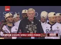 Ray Davis talks at the Texas Rangers 2023 World Series parade