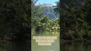 This is Daniels Bay, on the island of Nuku Hiva, ￼Marquesas.Incredibly beautiful approach #sailing￼￼