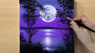 Full Moon Painting / Acrylic Painting for Beginners / STEP by STEP #173 / 보름달 풍경화