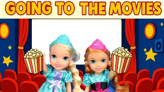 going to the movies elsa u0026 anna toddlers popcorn barbie dolls