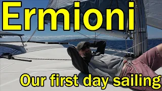 Ermioni, and sailing our catamaran for the very first time! (Sailing Dakini –  Leave to Roam Ep 2.)