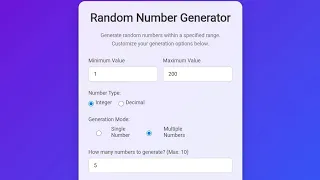 Random Number Generator in HTML CSS JavaScript Min Max Copy Auto-Generate Frontend Project