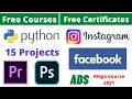 Udemy Free Certificate Courses 15 Python Projects from Scratch Adobe Premiere Pro Online Classes