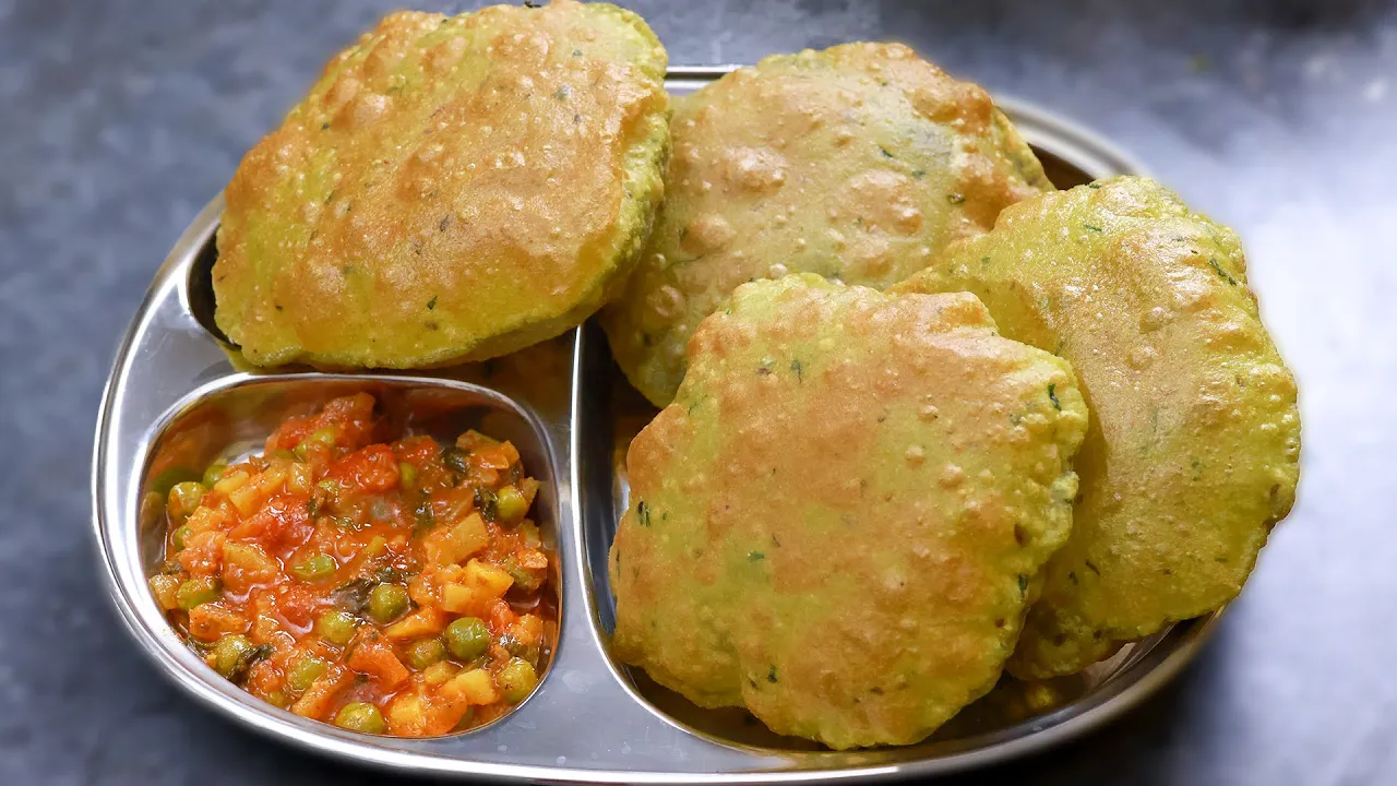 Palak Poori             Green Peas Puri Recipe in Telugu