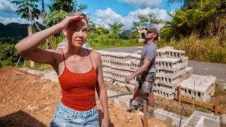 ATTEMPTING TO BUILD A MASSIVE BLOCK WALL WITH NO EXPERIENCE ON OUR ABANDONED PROPERTY!