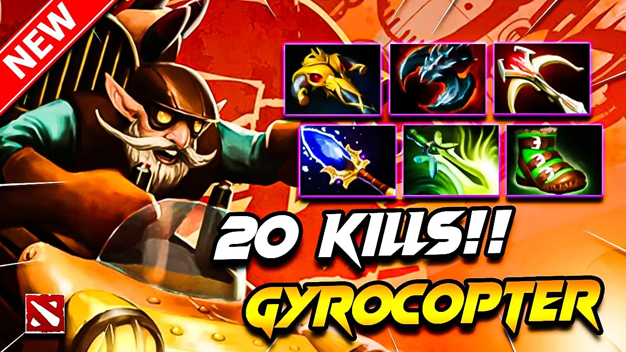 20Kills!! GYROCOPTER Dota 2 Gameplay | DOTA 2 Gyrocopter Carry Build Pro Gameplay Guide 7.39