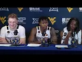 WVU s Tucker DeVries Amani Hansberry and Javon Small Post-game Robert Morris 2024