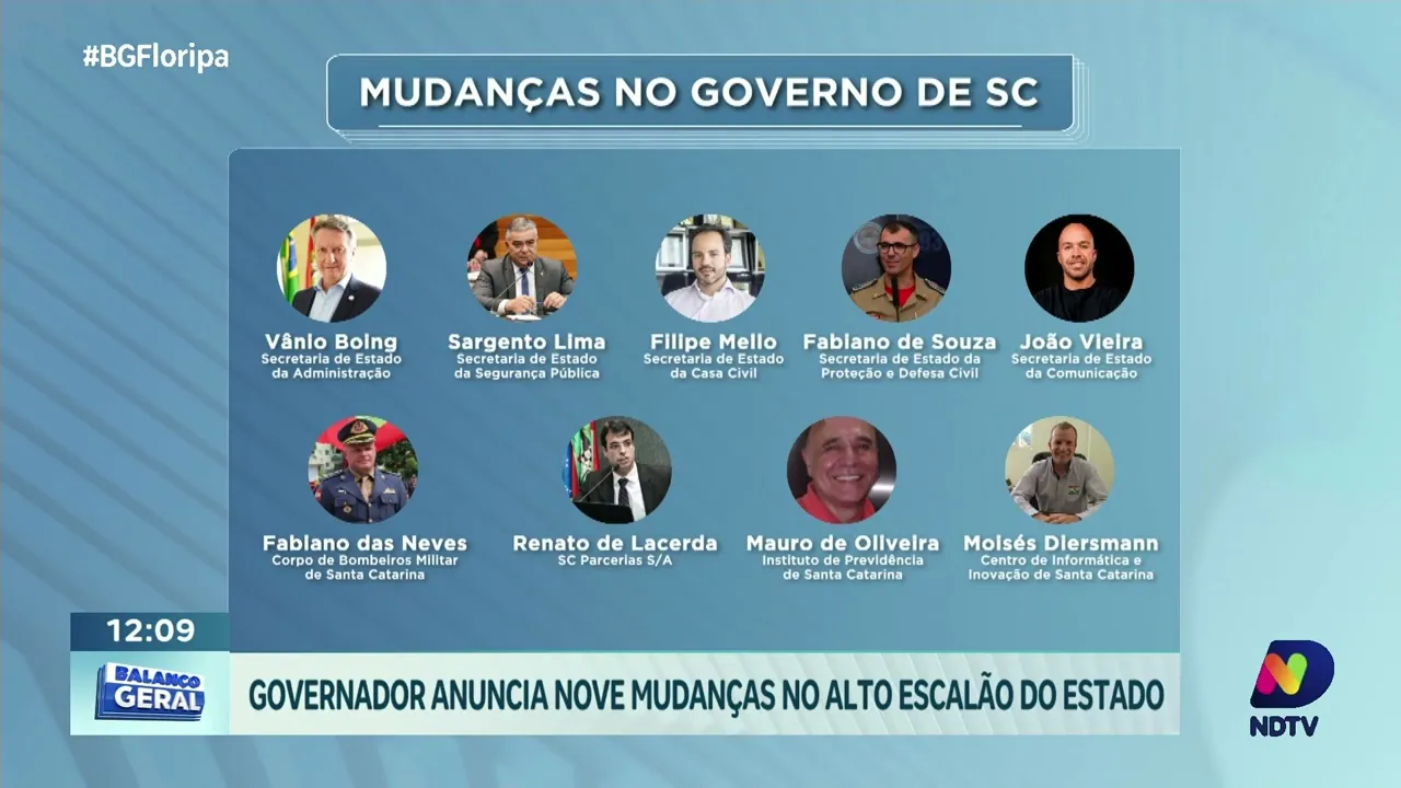 Governador de SC anuncia nove mudanças no alto escalão estadual