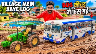 Rc John Deere tractor got stuck in mud off-roading 😱Mini Village construction using Rc Tractor 