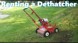 Renting a Dethatcher from Home Depot Power Rake Classen TR20 how to use and my results