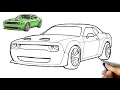 Dodge Challenger SRT Hellcat Drawing Tutorial How to Draw a Hellcat Step by Step for Beginners