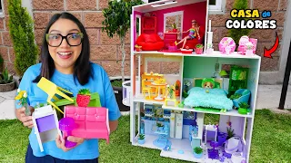HAGO UNA CASA DE COLORES PARA BARBIE, CON SALA, COMEDOR, COCINA Y MAS | Daailum